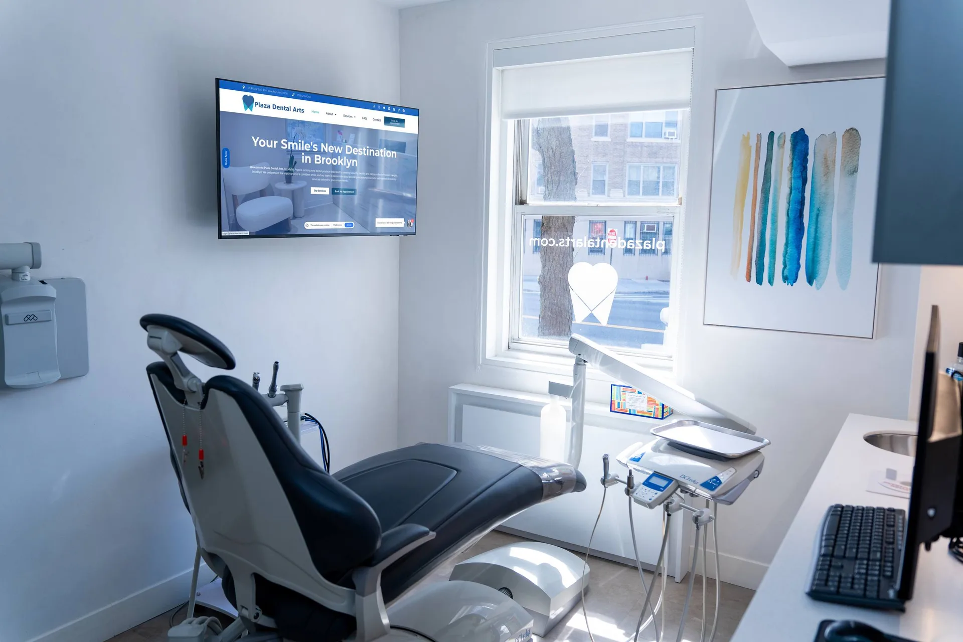 A bright view across the Plaza Dental Arts treatment room